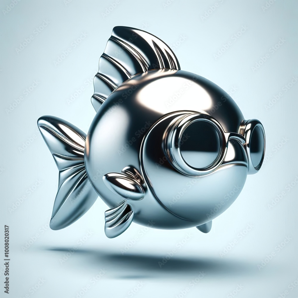 Fototapeta premium a cool and hip silver shinny metallic futuristic goldfish character
