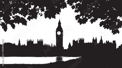 Big ben clock tower silhouette vector