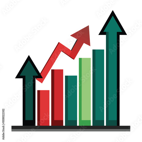 This graph depicts a fluctuating financial trend showcasing red and green arrows that indicate variations in market performance over a specific period