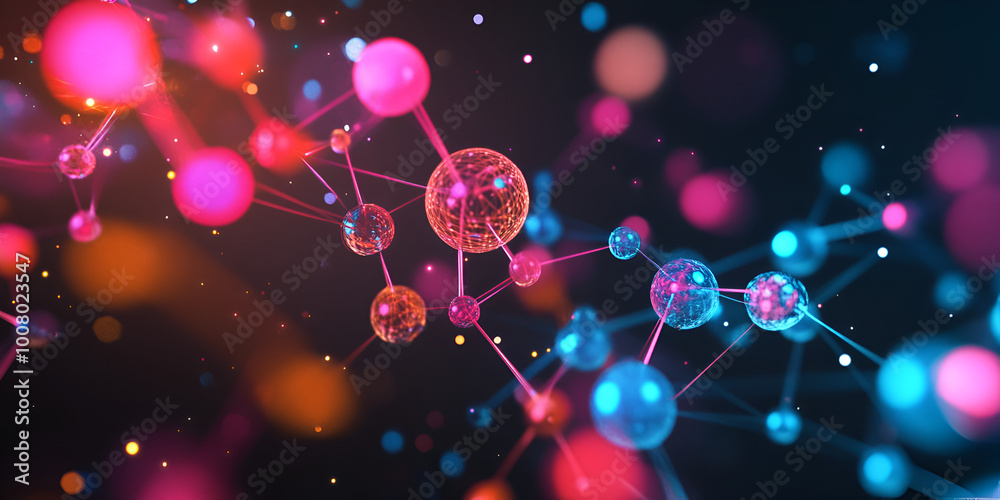 Vibrant Abstract Molecular Bonds in Colorful Space Vibrant Abstract Molecular Bonds in Colorful Space