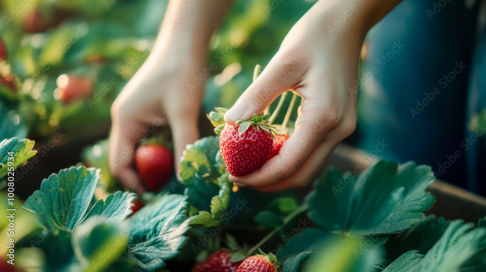 Freshly Harvested Strawberries in Hands Freshly Harvested Strawberries in Hands