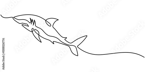 Continuous one line drawing of shark fish. Simple illustration of saltwater fish line art vector illustration, Shark Continuous Line Drawing, Shark fish in continuous line art drawing, One continuous