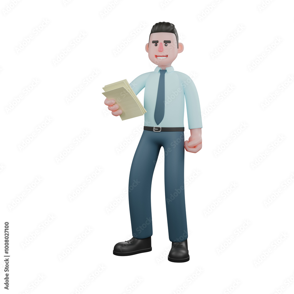 Professional Investment Analyst Character. A male financial analyst stands holding a sheet of paper in his right hand. 3D Male Model Professional Investment Analyst Character. A male financial analyst stands holding a sheet of paper in his right hand. 3D Male Model