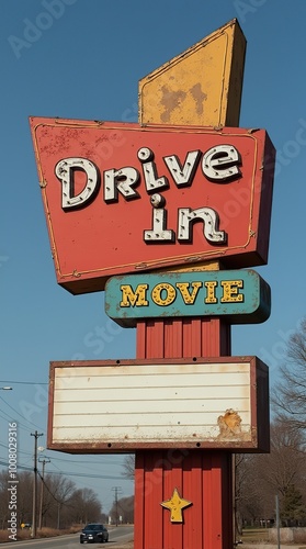 Vintage drive-in movie sign with classic retro details on display