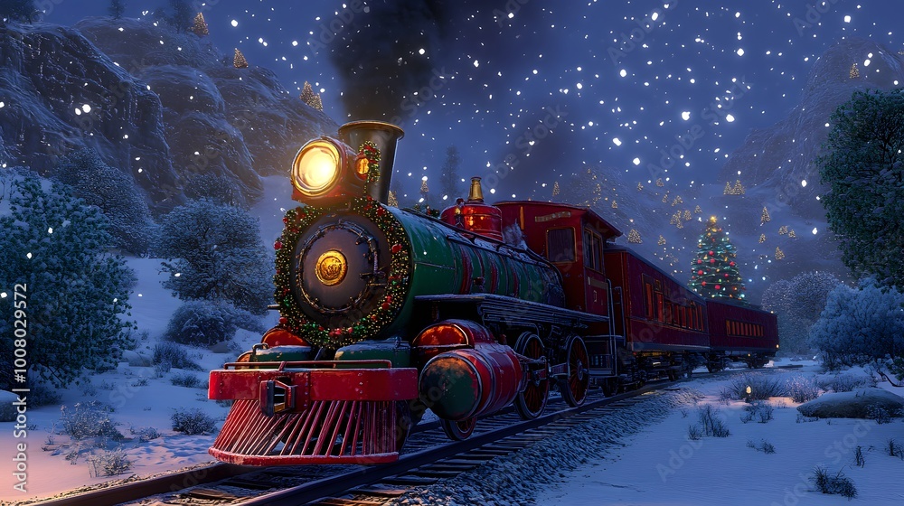 Christmas Train Through Snowy Mountains Christmas Train Through Snowy Mountains