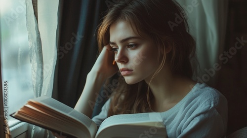 Thoughtful Woman Reading by a Window