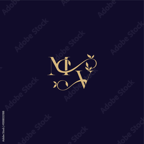 beauty leaf monogram logo organic and elegant concept MV wedding initial letter