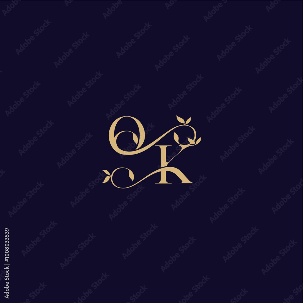 beauty leaf monogram logo organic and elegant concept OK wedding initial letter beauty leaf monogram logo organic and elegant concept OK wedding initial letter