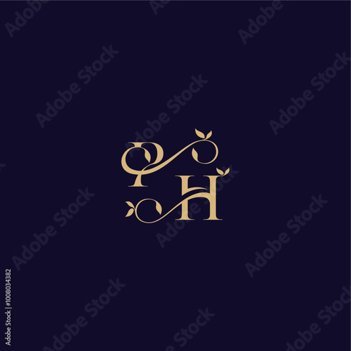 beauty leaf monogram logo organic and elegant concept PH wedding initial letter