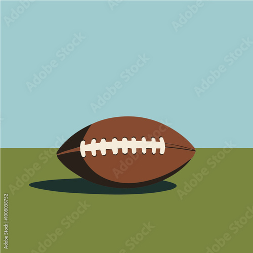 Flat design illustration of a brown leather football on a green field. Ideal for sports branding, posters, or game day designs.