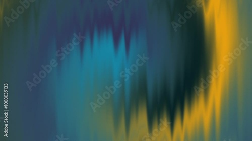 A colorful abstract painting with blue, purple, and yellow colors. The painting has a wave-like pattern and he is a mix of different colors