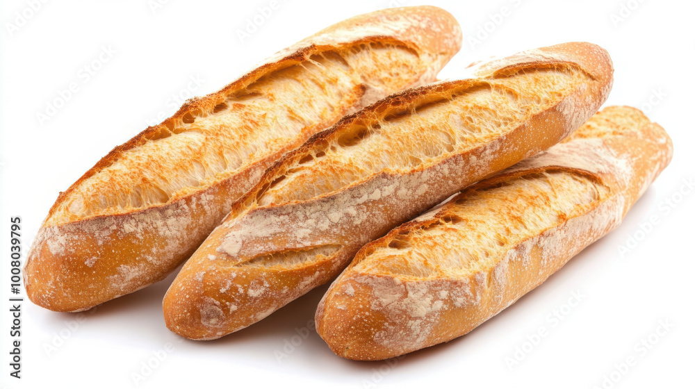French baguette isolated on white background : Generative AI French baguette isolated on white background : Generative AI