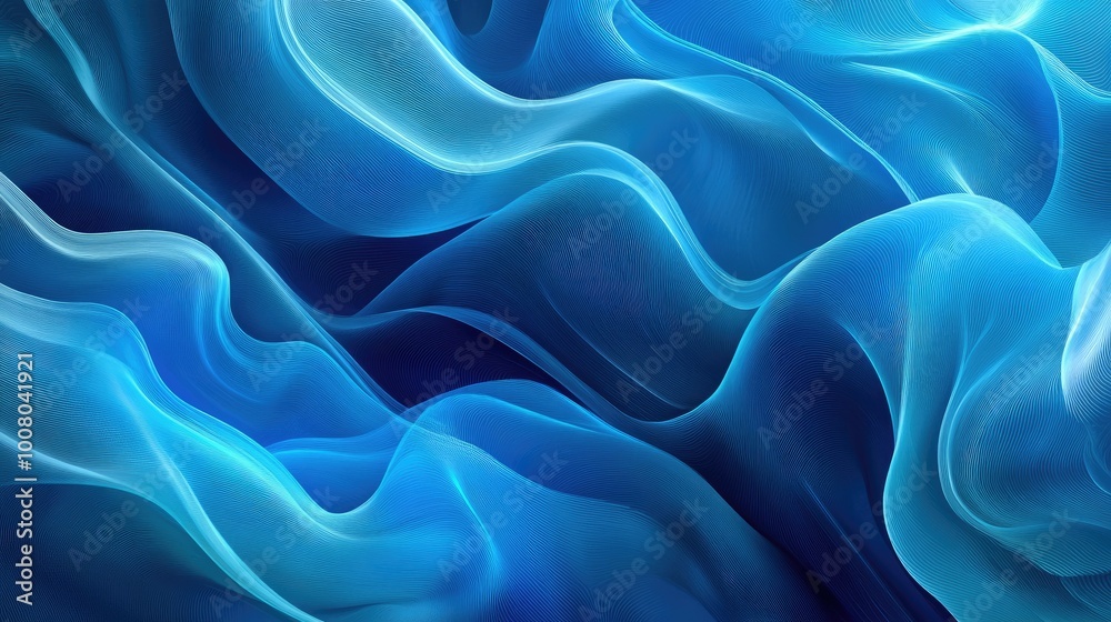 Fototapeta premium Horizontal blue wave patterns forming an abstract, vibrant design against a bright background