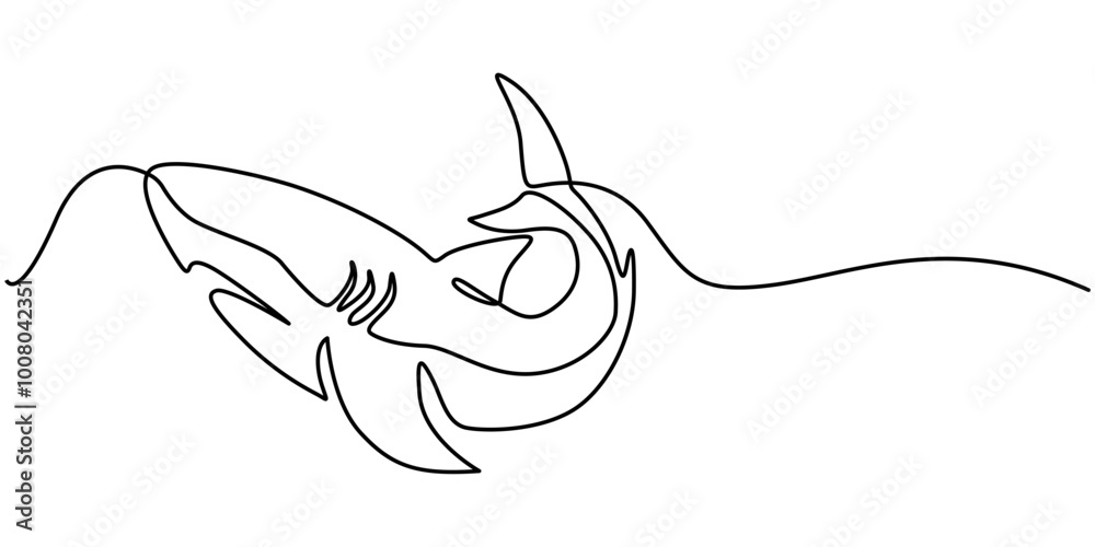 Continuous one line drawing of shark fish. Simple illustration of saltwater fish line art vector illustration, Shark Continuous Line Drawing, Shark fish in continuous line art drawing, One continuous Continuous one line drawing of shark fish. Simple illustration of saltwater fish line art vector illustration, Shark Continuous Line Drawing, Shark fish in continuous line art drawing, One continuous