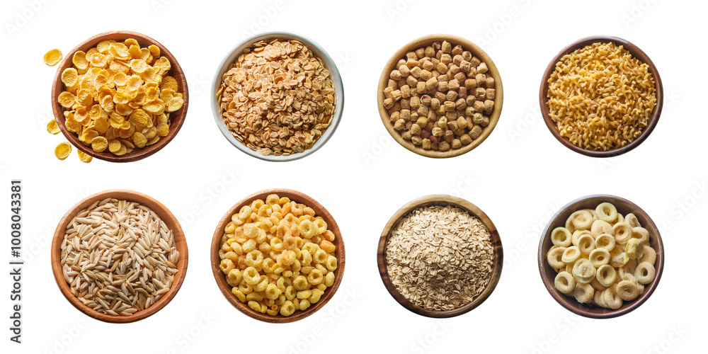 Variety of grains in bowls isolated on transparent background Variety of grains in bowls isolated on transparent background