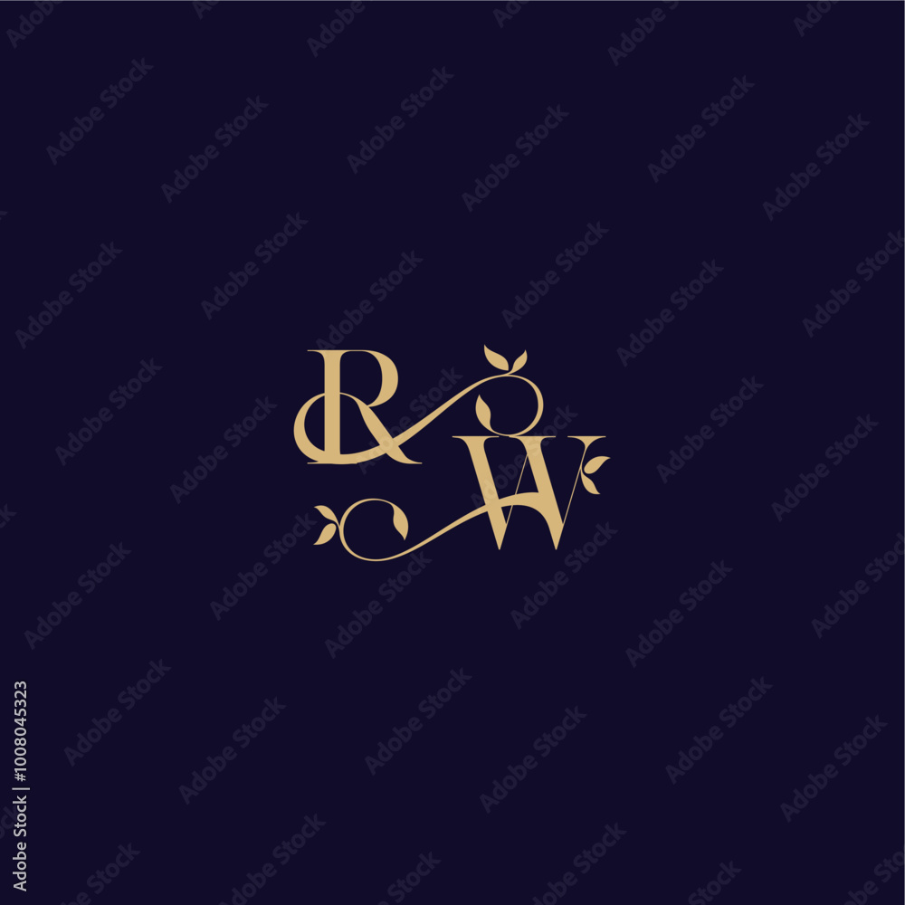 beauty leaf monogram logo organic and elegant concept RW wedding initial letter