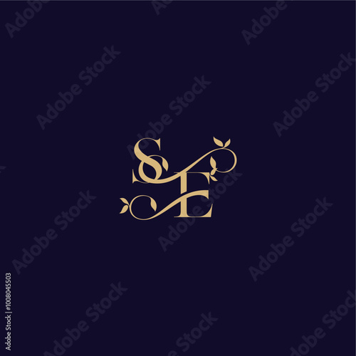 beauty leaf monogram logo organic and elegant concept SE wedding initial letter