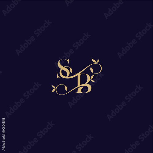 beauty leaf monogram logo organic and elegant concept SB wedding initial letter