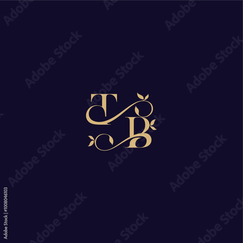 beauty leaf monogram logo organic and elegant concept TB wedding initial letter
