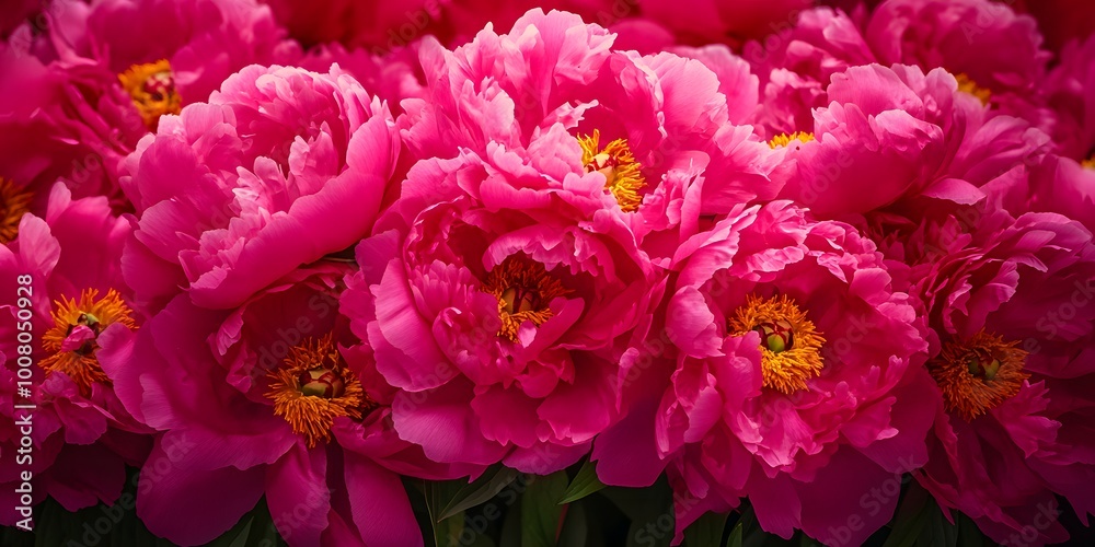 Vibrant Pink Peonies in Full Bloom with Lush Petals Vibrant Pink Peonies in Full Bloom with Lush Petals