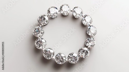 Multiple diamonds arranged in a perfect circle on a white background, showcasing their symmetrical brilliance.