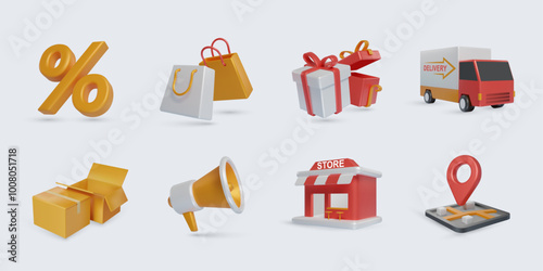 3d online shopping commerce icon collection