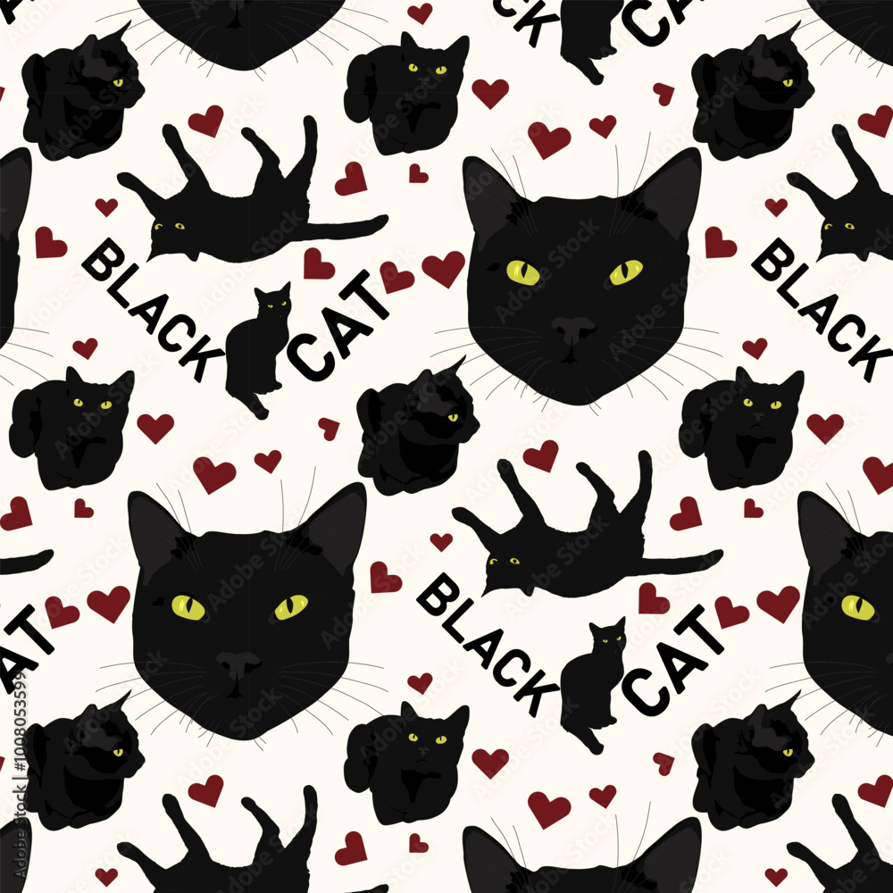 Vector pattern with black cats. For printing. Vector pattern with black cats. For printing.
