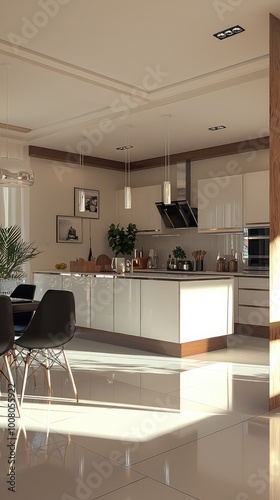 Modern kitchen with sleek cabinets, stylish decor, and natural light creating an inviting cooking space.