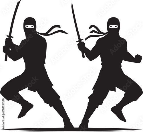 Ninja warrior silhouette vector illustration isolated on a white background