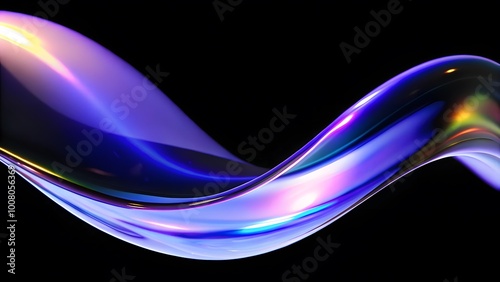 Abstract fluid holographic iridescent purple curved wave in dark background 3d render. Gradient design element for backgrounds, wallpapers, posters and covers. photo