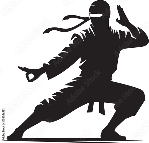 Ninja warrior silhouette vector illustration isolated on a white background