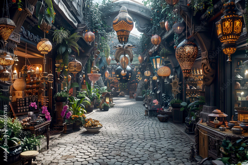 The photo shows a narrow street in an ancient city The photo shows a narrow street in an ancient city