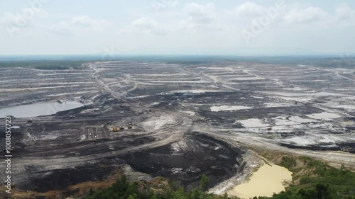 Wallpaper Mural Aerial view panorama of open pit coal mining, dumper, extractive industry excavation, very large mine. Big Yellow Mining Truck Torontodigital.ca