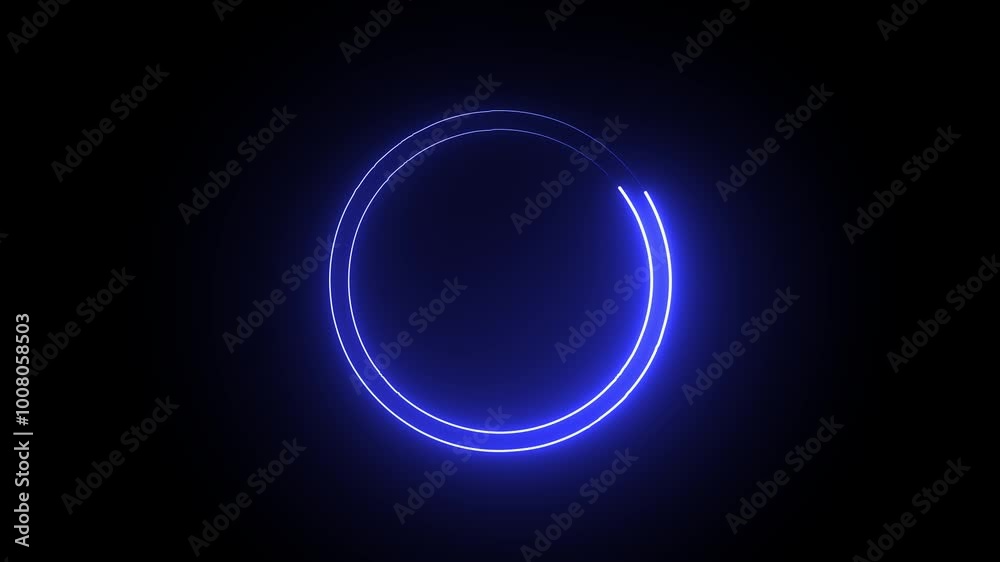 Neon light circle frame. Round glowing border. Ring shape laser on a black background Neon light circle frame. Round glowing border. Ring shape laser on a black background