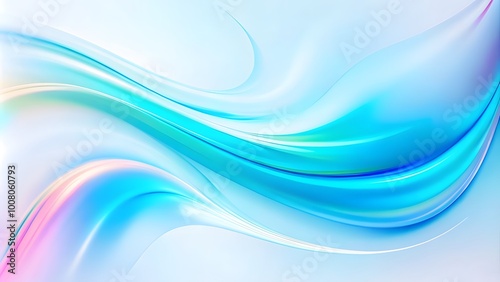 Soft Abstract minimalist wavy background in cool blue tones. Abstract fluid iridescent holographic bright neon curved wave in motion colorful background 3d render.