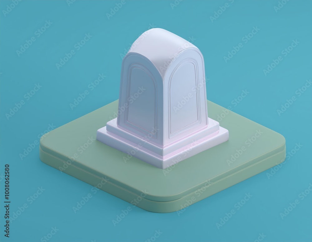 3D white tombstone sits on a green pedestal 3D white tombstone sits on a green pedestal