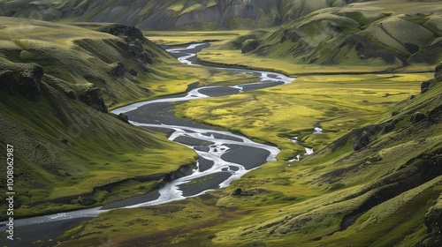 Wallpaper Mural A remote valley with a winding river. Torontodigital.ca