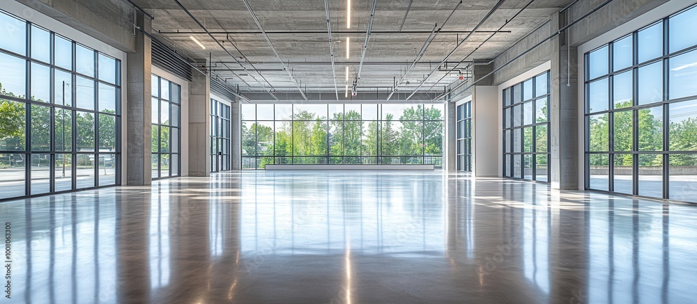 Spacious Modern Industrial Interior with Large Windows and Natural Light in an Empty Open Space Spacious Modern Industrial Interior with Large Windows and Natural Light in an Empty Open Space