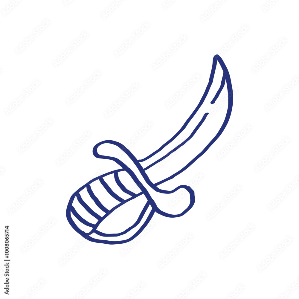 Fototapeta premium Pirate dagger sketch. Hand drawn illustration. Vector icon. Blue pen or marker drawing. Primitive kids picture