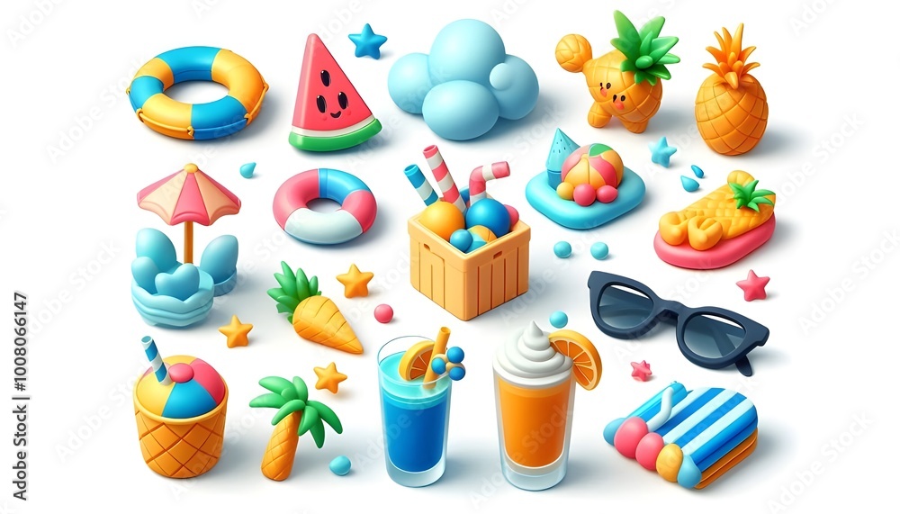 3D summer png cut out element set 3D summer png cut out element set