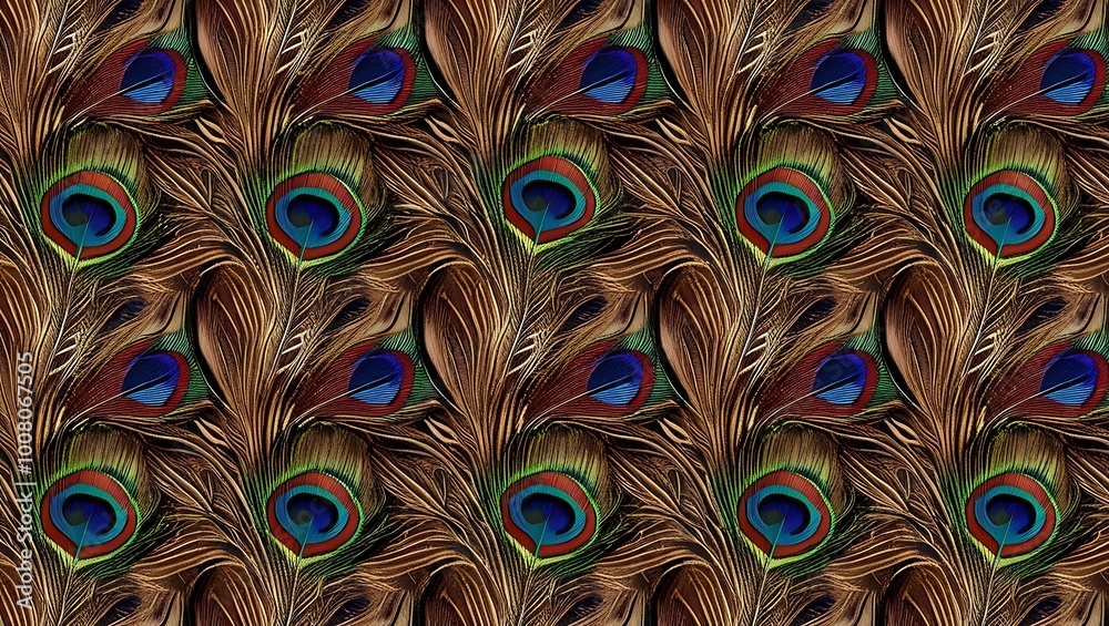 Obraz premium This exquisite peacock feather pattern showcases nature’s intricate design, making it an ideal choice for luxurious textiles, wallpapers, and decorative elements. 