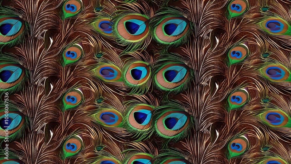 Fototapeta premium This exquisite peacock feather pattern showcases nature’s intricate design, making it an ideal choice for luxurious textiles, wallpapers, and decorative elements. 