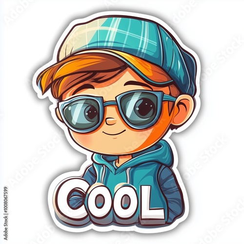 Cute Cartoon "COOL" Text Sticker with Cool Boy 