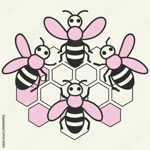 Honey bees actively buzzing around a beautifully structured honeycomb showcasing their teamwork in gathering nectar and producing honey