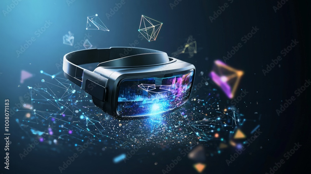 Virtual Reality Headset and Futuristic Elements