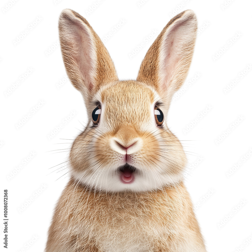 Fototapeta premium A surprised rabbit with large ears and expressive eyes, showcasing the charm and beauty of wildlife. Perfect for animal lovers and nature enthusiasts.