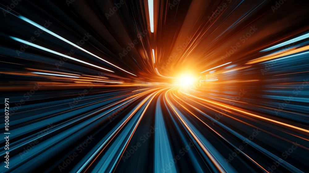 Obraz premium Dynamic light trails representing speed and movement against a dark background.