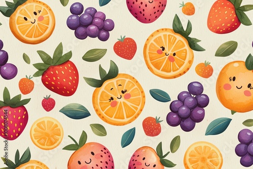 Colorful fruit pattern on light background