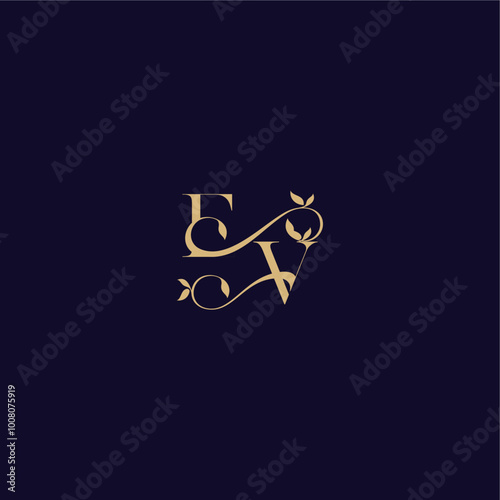 wedding initial EV organic and elegant concept beauty leaf monogram logo letter