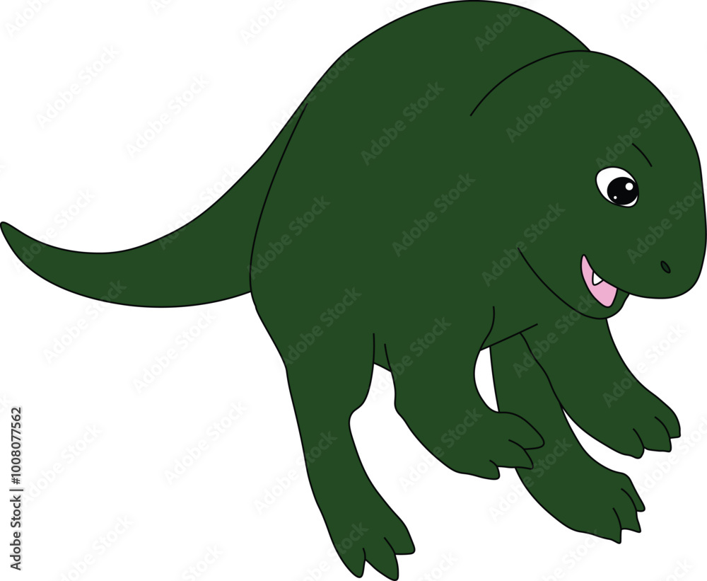 Obraz premium big cute green dinosaur tyrannosaurus bent over and standing on his hind legs, cartoon, easy to edit, stock vector